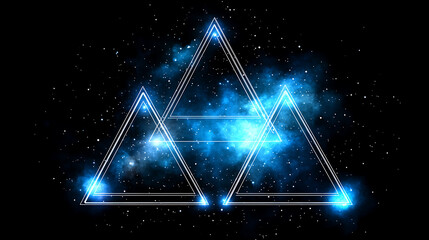 Wall Mural - Three Triangles Geometric Composition Cosmic Nebulae Glowing Blue Light Galactic Artwork Night Sky Scene.