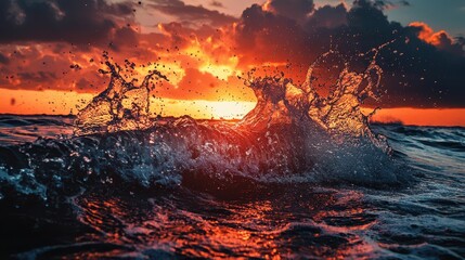 Wall Mural - Dramatic Sunset with Liquid Light Trails Over Ocean Waves