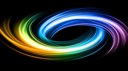 Wall Mural - vibrant light swirl abstract energy flow spectrum on black background digital graphic design