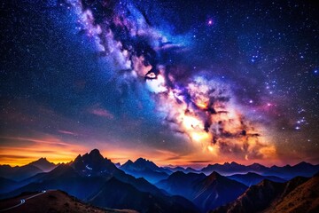 Wall Mural - Majestic Night Sky: Milky Way Galaxy Over Dramatic Mountain Landscape