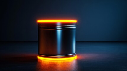 Wall Mural - Metallic Cylinder with Vibrant Orange Glow on Top and Bottom in Dark Background