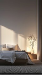 Wall Mural - Serene Minimalist Bedroom with Soft Illumination and Cozy Decor