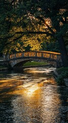 Wall Mural - Serene Classic Bridge Illuminated by Sunset Reflection on Water