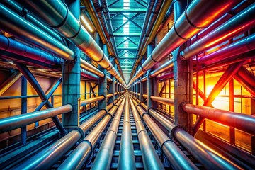 Wall Mural - minimalist abstract industrial tunnel: metal pipes and geometric shadows