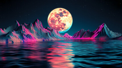 Poster - surreal neon majestic moon