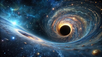 Wall Mural - a celestial dance a black hole's gravitational pull on a nearby planet, surrounded by a sparkling ga
