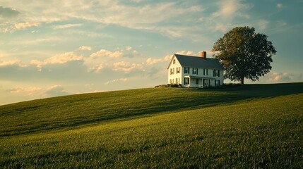 Wall Mural - Idyllic Countryside Haven with Rolling Green Hills and White House