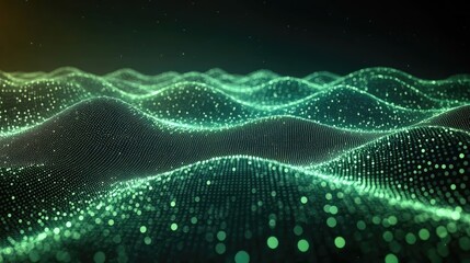 Glowing green data waves abstract background