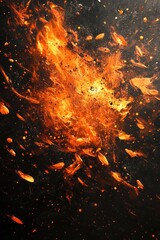 Wall Mural - Fiery explosion, dark background, sparks, energy