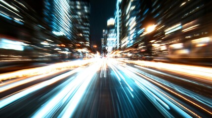 Poster - Dynamic Night Cityscape with Light Trails Capturing Urban Movement and Energy : Generative AI