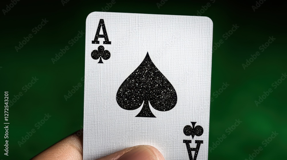 A Close up Of An Ace Of Spades Playing Card Held Against A Green a-close-up-of-an-ace-of-spades-playing-card-held-against-a-green
