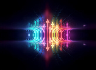 Wall Mural - abstract image featuring vibrant, rainbow colored light streaks emanating from the center, with glow