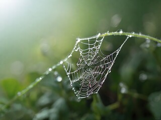 Wall Mural - spider web with dew drops