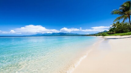 Poster - Tropical Beach Paradise with Crystal Clear Water and Bright Blue Sky : Generative AI