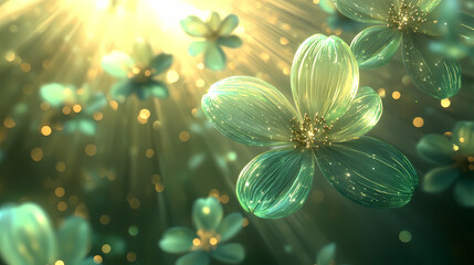 Wall Mural - green glowing flowers