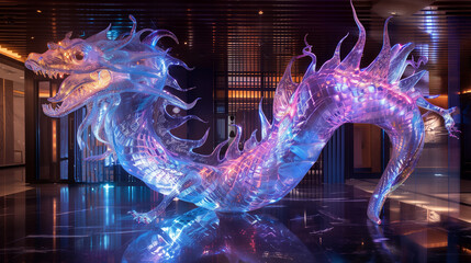 Wall Mural - A breathtaking glass sculpture of a dragon