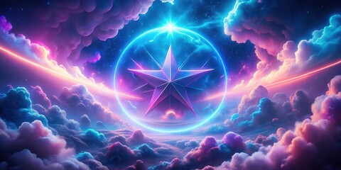 Wall Mural - Celestial Star Within a Luminous Orb, Adorned by Vibrant Hues of Clouds and Cosmic Rings