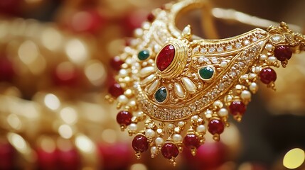 Poster - Elegant antique gold jewelry with colorful gemstones and intricate design capturing the essence of luxury and beauty : Generative AI