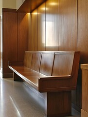 Aufkleber - Elegant wood bench in modern interior design showcasing richness and warmth of natural materials : Generative AI