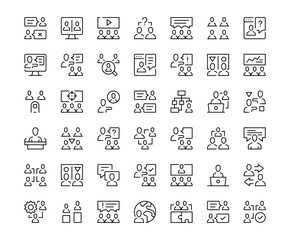 Wall Mural - Teamwork icons. Outline symbols collection. Premium vector line icons set