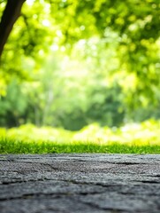 Poster - Nature Scenery with Soft Green Bokeh Background and Paved Pathway in the Park : Generative AI