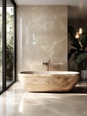 Poster - Luxurious bathroom interior featuring a stylish marble tub and elegant decor for modern living : Generative AI