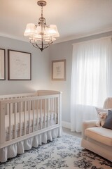 Aufkleber - Stylish Minimalist Nursery with Crib and Soft Lighting Creating a Cozy Environment : Generative AI