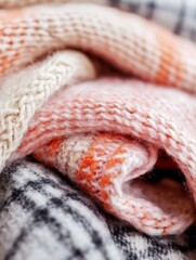 Leinwandbilder - Cozy Knitted Textiles Piled Together with Soft Warm Colors and Textures : Generative AI