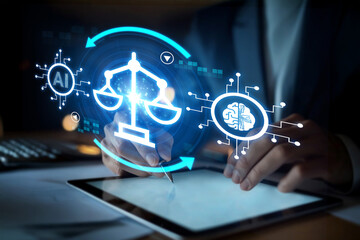 Wall Mural - Explore the critical balance between artificial intelligence and legal ethics in cybersecurity, emphasizing governance, responsibility, and regulatory frameworks for the digital age. XDMCP