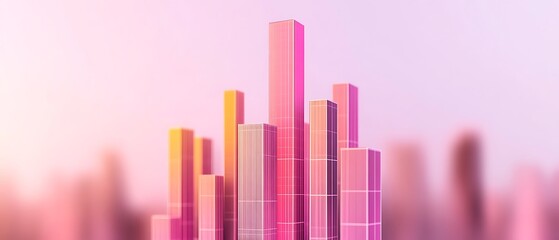 Sticker - Rising pink & yellow columns mimic a city skyline with blurred backdrop used for data visualization