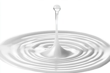 Wall Mural - single water drop creating ripples on a smooth surface with white background