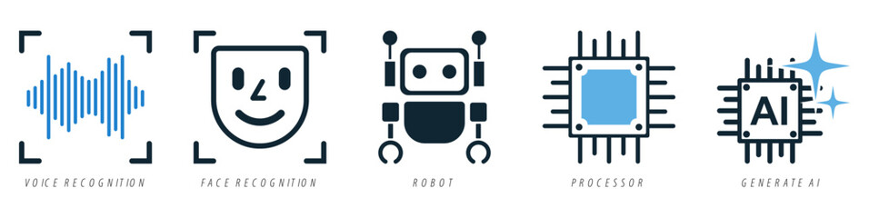 AI set icon vector featuring multiple related icons. Perfect for artificial intelligence, machine learning, and tech	
