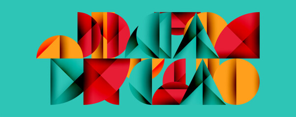 Aufkleber - Abstract geometric background with layered gradient shapes forming dynamic patterns. Overlapping semi circles and triangles create depth and contrast