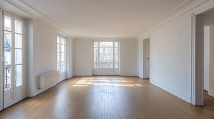 Poster - Minimalist Empty Room with Sunlight Filtering Through Windows : Generative AI