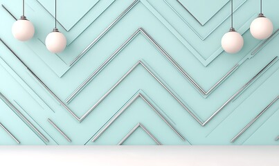 Sticker - Interior mockup with geometric pattern wall and hanging lights for presentations or backgrounds