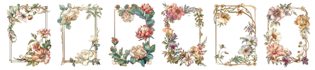 Wall Mural - png elegant floral vintage frames, element set on transparent background