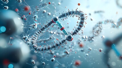 Leinwandbilder - 3D render showcasing an atomic force microscope meticulously scanning and analyzing the intricate structure of a DNA molecule
