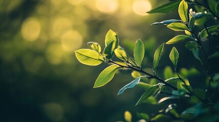 Poster - Close Up of Fresh Green Leaves with Soft Focus Background : Generative AI