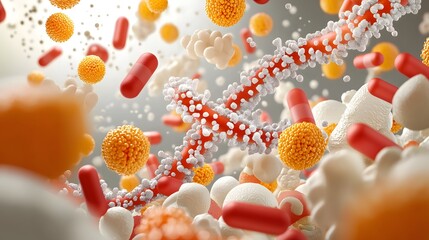 Leinwandbilder - Electron Microscope Imaging of Vibrant DNA Strands at Molecular Level  Colorful abstract pattern of genetic material under scientific examination and analysis