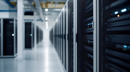 Aufkleber - High-tech data center filled with server racks illuminating the modern storage space : Generative AI