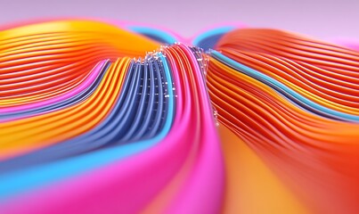 Sticker - Curved ribbons form peaks, flowing, digital art background, for technology or design use