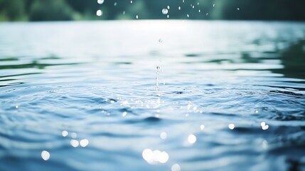 Leinwandbilder - Ripples and drops on serene lake water surface with bokeh effect : Generative AI