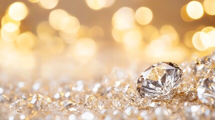 Aufkleber - Glistening diamonds scattered on a golden background with beautiful bokeh effects : Generative AI