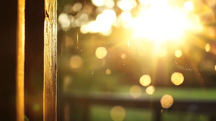 Poster - Golden Sunrise Through Window Creating Beautiful Natural Bokeh Effect : Generative AI