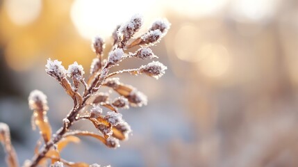 Poster - Frosty Branches with Frosted Buds Captured in Soft Natural Light : Generative AI