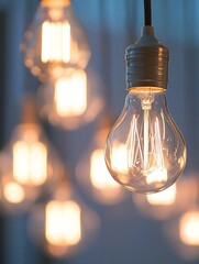 Aufkleber - Vintage Style Light Bulb With Glow Against a Dark Background : Generative AI