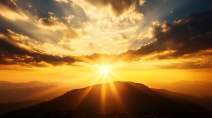 Poster - Stunning Sunset with Dramatic Clouds Over Mountains at Dusk : Generative AI