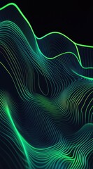 Wall Mural - Abstract digital wave lines, dark background, glowing green lines.  Possible use Technology graphic