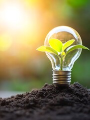 Poster - Eco Friendly Light Bulb with Growing Plant Symbolizing Sustainability and Innovation in Green Technology : Generative AI