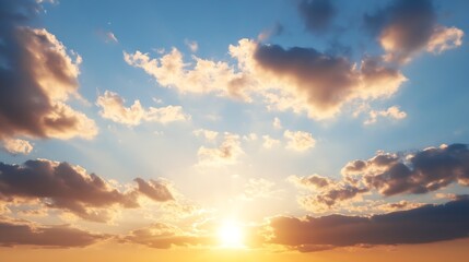 Poster - Beautiful sunset over the horizon showcasing dramatic clouds and vibrant colors of nature's evening palette : Generative AI